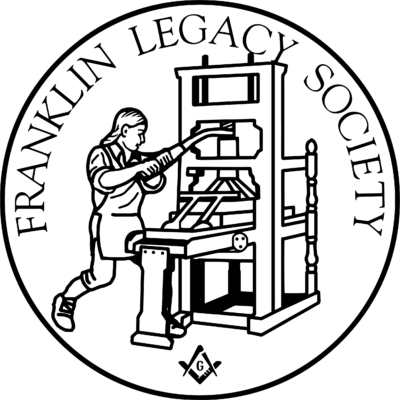 Franklin Legacy Society logo, featuring a graphic of a young Benjamin Franklin at a printing press.