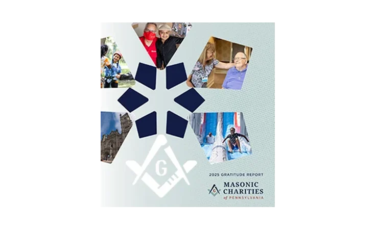 Cover of the 2025 Masonic Charities Gratitude Report, featuring photos of each of the five charities.